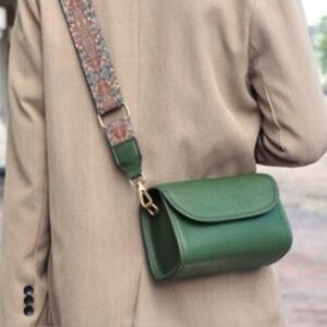 Never used handmade 100% leather small crossbody bag, unique strap, from Etsy